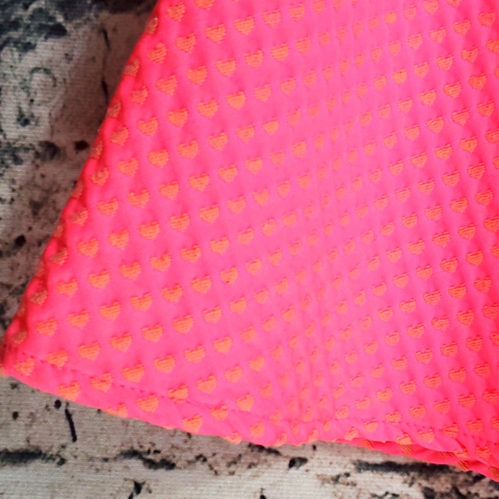 L'Amour by Nanette Lepore | Flirty Neon Pink Heart Print Structured Skater Skirt - Picture 4 of 8